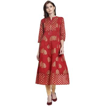 Red printed chanderi kurti 1