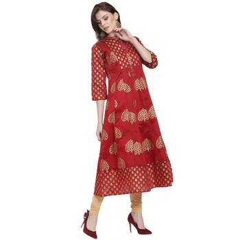 Red printed chanderi kurti 2
