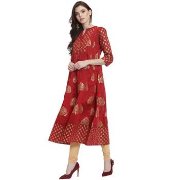 Red printed chanderi kurti 3