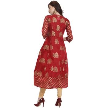 Red printed chanderi kurti 4