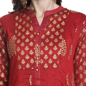 Red printed chanderi kurti 5