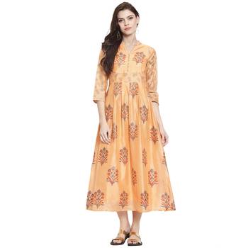 Coral printed chanderi kurti 1
