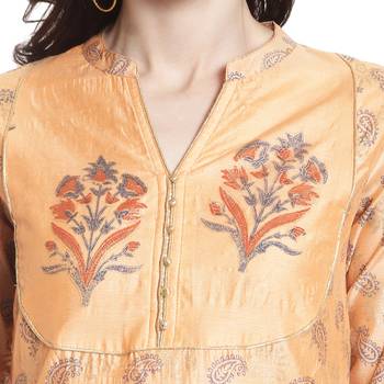Coral printed chanderi kurti 5