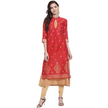 Red printed chanderi kurti 1
