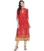 Red printed chanderi kurti