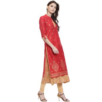 Red printed chanderi kurti 2