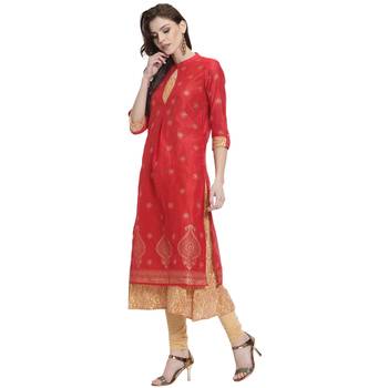 Red printed chanderi kurti 3