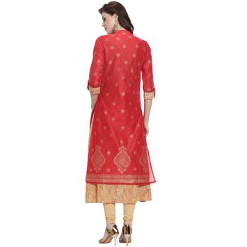 Red printed chanderi kurti 4
