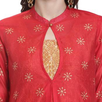 Red printed chanderi kurti 5