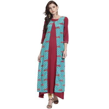 Maroon printed rayon kurti 1