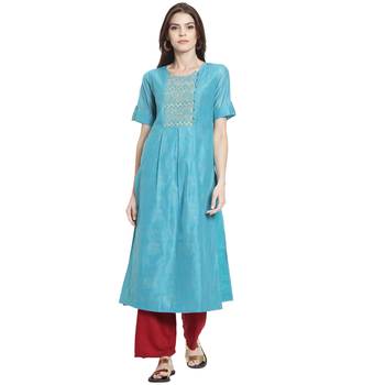 Sky blue embroidered chanderi kurti 1