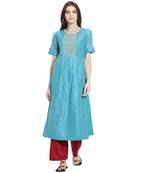 Sky blue embroidered chanderi kurti