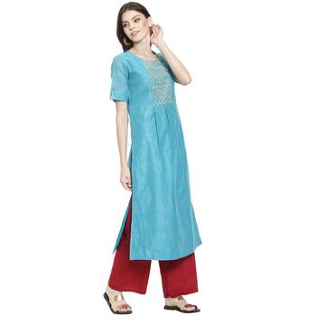 Sky blue embroidered chanderi kurti 2