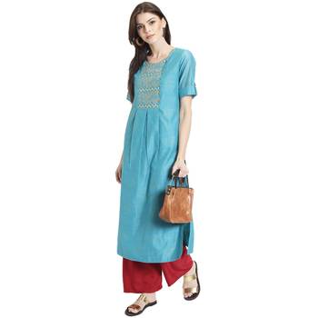 Sky blue embroidered chanderi kurti 3
