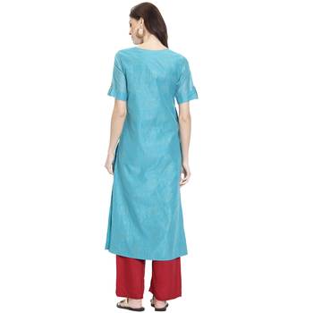 Sky blue embroidered chanderi kurti 4