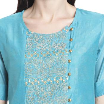 Sky blue embroidered chanderi kurti 5