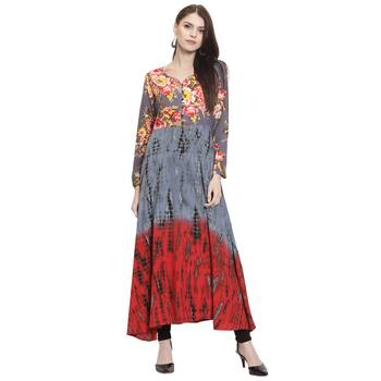 Grey printed rayon kurti 1