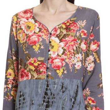 Grey printed rayon kurti 5