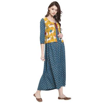 Turquoise printed rayon kurti 2