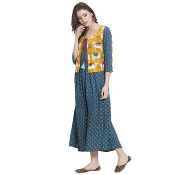 Turquoise printed rayon kurti 3