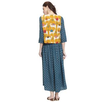 Turquoise printed rayon kurti 4