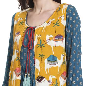 Turquoise printed rayon kurti 5
