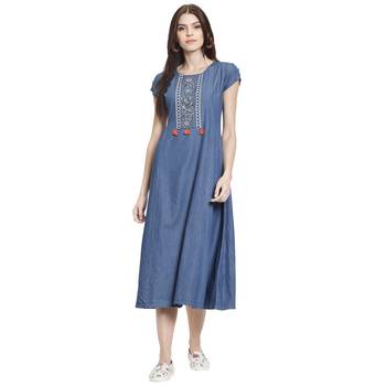 Blue embroidered cotton kurti 1