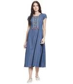 Blue embroidered cotton kurti