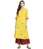 Yellow printed polyester kurti