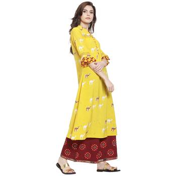 Yellow printed polyester kurti 2