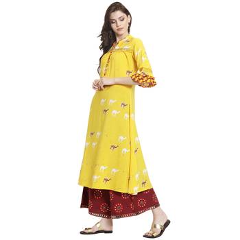 Yellow printed polyester kurti 3