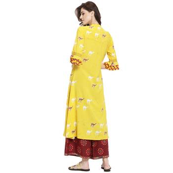 Yellow printed polyester kurti 4