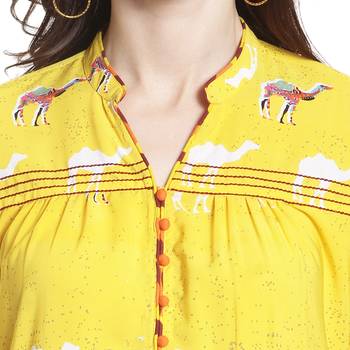 Yellow printed polyester kurti 5