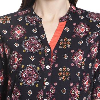 Black printed rayon kurti 5