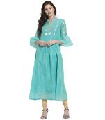 Turquoise printed chanderi kurti