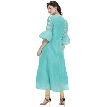 Turquoise printed chanderi kurti 4