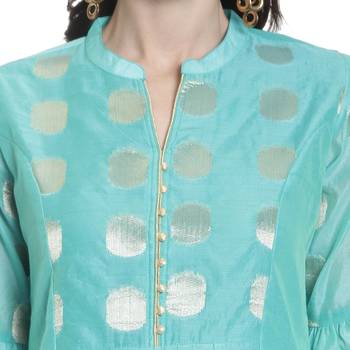 Turquoise printed chanderi kurti 5