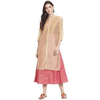 Peach embroidered chanderi kurti 1