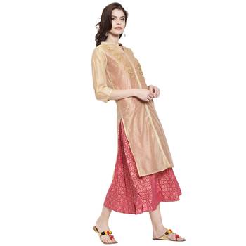Peach embroidered chanderi kurti 2