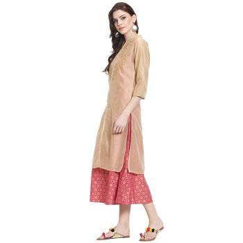 Peach embroidered chanderi kurti 3