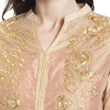 Peach embroidered chanderi kurti 5
