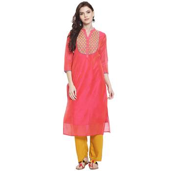 Pink embroidered chanderi kurti 1