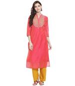 Pink embroidered chanderi kurti