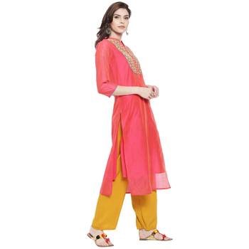 Pink embroidered chanderi kurti 2