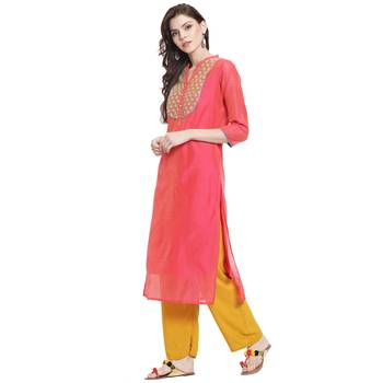 Pink embroidered chanderi kurti 3