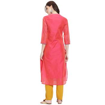 Pink embroidered chanderi kurti 4