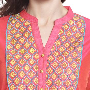 Pink embroidered chanderi kurti 5