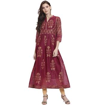 Maroon printed chanderi kurti 1