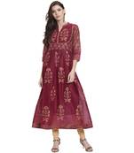 Maroon printed chanderi kurti