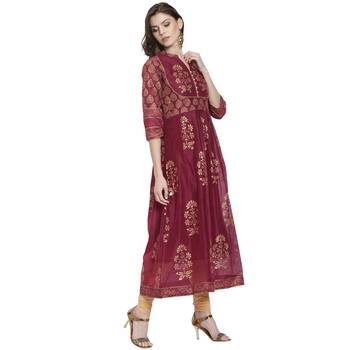 Maroon printed chanderi kurti 2